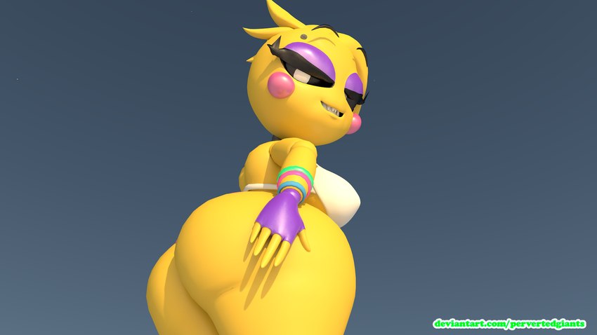 anthro beakless black_sclera butt female looking_back machine macro sharp_teeth solo teeth yellow_body yellow_butt pervertedgiants five_nights_at_freddy's five_nights_at_freddy's_2 scottgames toy_chica_(eroticphobia) toy_chica_(fnaf) animatronic avian bird chicken galliform gallus_(genus) phasianid robot 16:9 3d_(artwork) digital_media_(artwork) hi_res widescreen