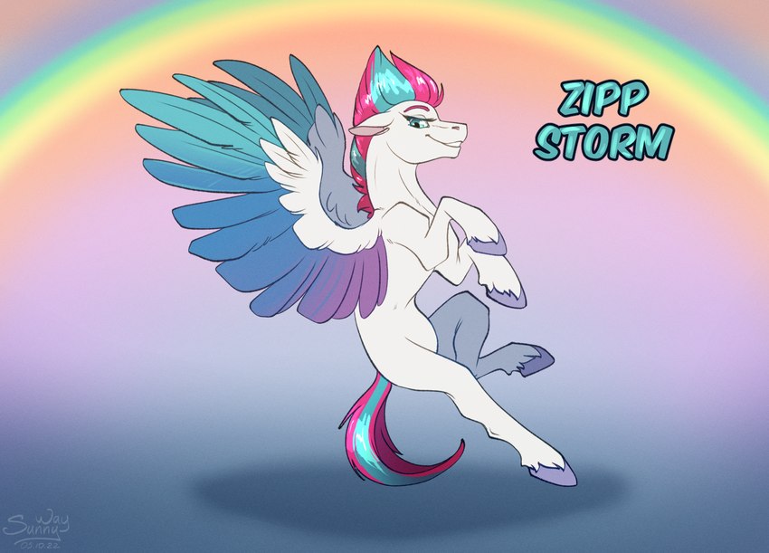 female feral horn outline rainbow smile solo wings sunny_way hasbro mlp_g5 my_little_pony my_little_pony:_a_new_generation mythology zipp_storm_(mlp) equid equine horse mammal mythological_creature mythological_equine pegasus pony digital_media_(artwork)