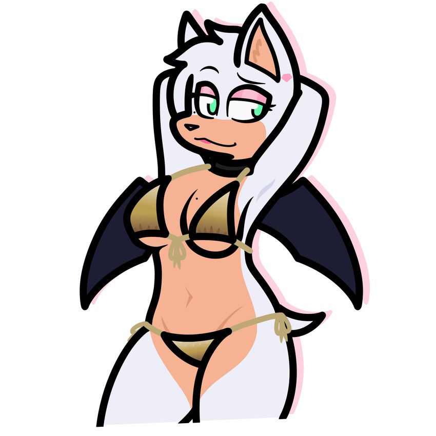 anthro bikini clothing female female_anthro gold_bikini solo swimwear two-piece_swimsuit scourgesolace_(artist) sega sonic_the_hedgehog_(series) rouge_the_bat bat mammal 1:1 hi_res