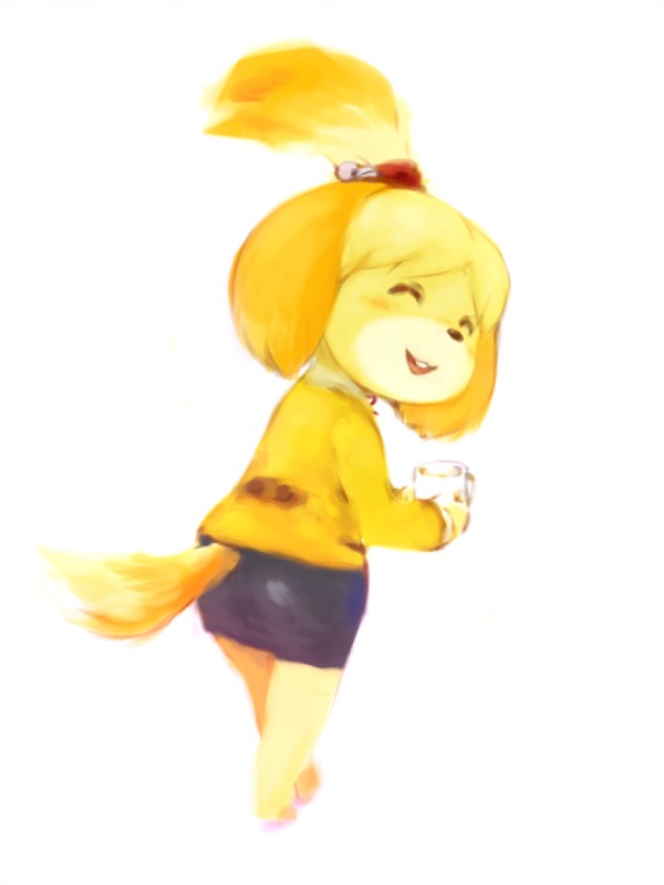 anthro blush bottomwear clothing eyes_closed female looking_back pencil_skirt skirt solo vorpal-duck yakibuta animal_crossing nintendo isabelle_(animal_crossing) canid canine canis domestic_dog mammal shih_tzu toy_dog hi_res