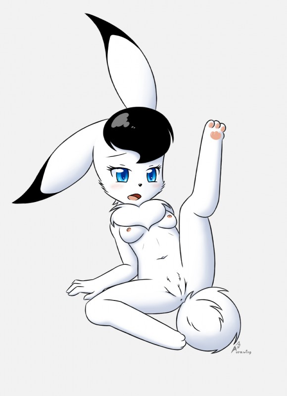 anthro anus blue_eyes breasts female fur genitals long_ears neck_tuft nipples nude paws pussy solo spread_legs spreading tuft white_body white_fur aurawing osamu_tezuka the_amazing_3 captain_bokko lagomorph leporid mammal rabbit hi_res