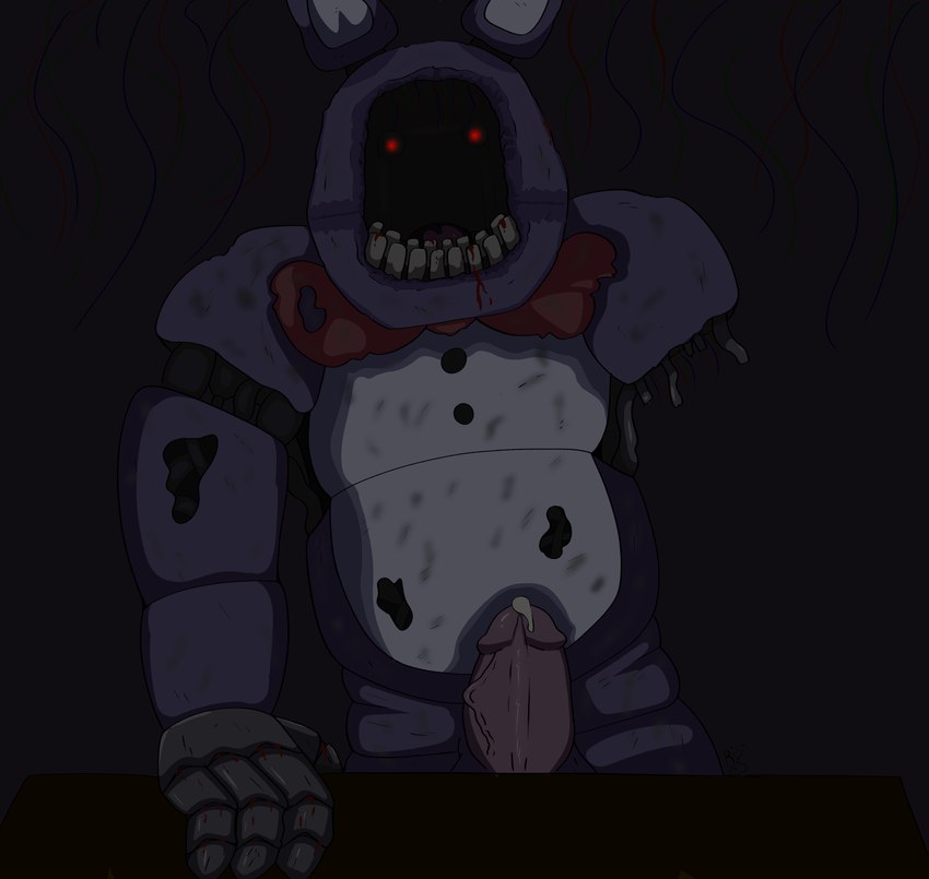 amputee anthro blood bodily_fluids cum disability ears_up genital_fluids genitals glowing glowing_eyes headless leaking machine male male/male metal missing_arm penis red_eyes rust scary solo redsinity five_nights_at_freddy's five_nights_at_freddy's_2 scottgames withered_bonnie_(fnaf) animatronic humanoid lagomorph leporid mammal rabbit robot absurd_res hi_res superabsurd_res