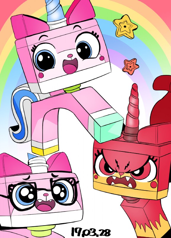 angry kitty, biznis kitty, and unikitty (the lego movie and etc) created by nekubi