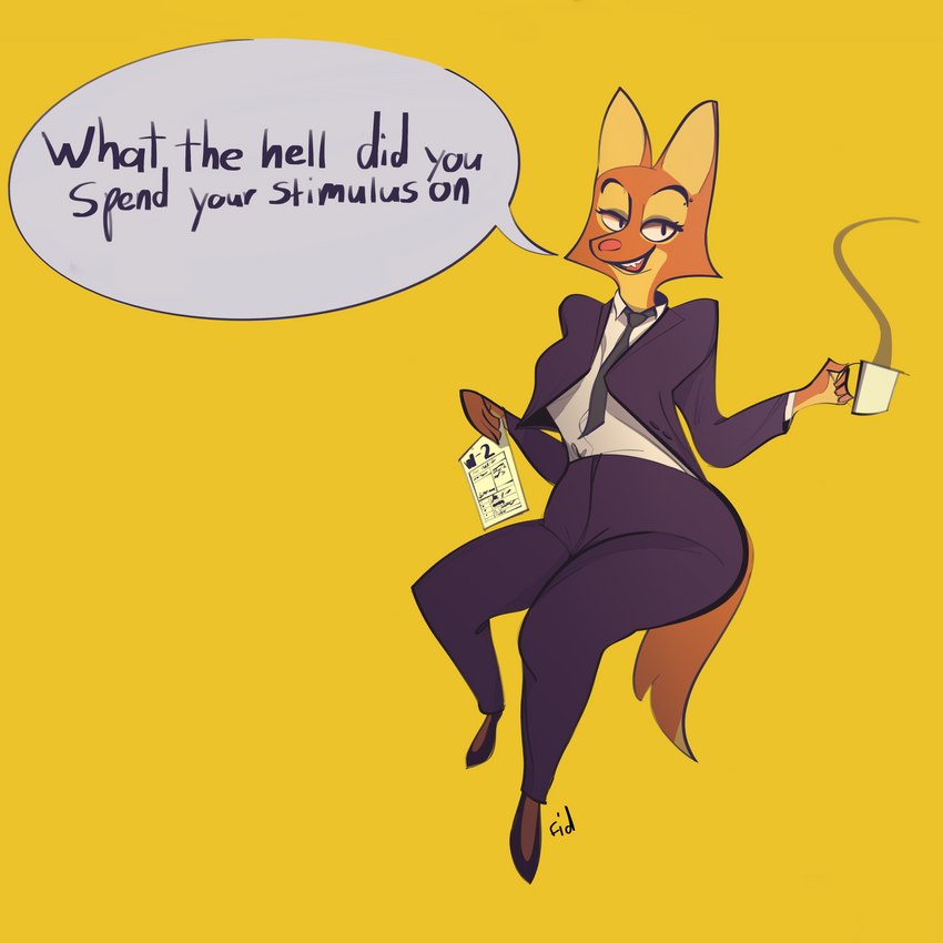 anthro beverage business_attire businesswear clothed clothing coffee dialogue facial_piercing female fully_clothed holding_beverage holding_object multicolored_body necktie piercing simple_background solo suit talking_to_viewer taxes text two_tone_body fidhifi dreamworks the_bad_guys diane_foxington canid canine fox mammal 1:1 absurd_res english_text hi_res