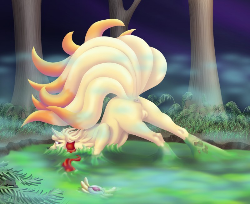 anus balls blush butt embarrassed feet feral genitals glue male multi_tail paws slime smile solo sticky stuck tail raptorroper nintendo pokemon spice_blase_(tastytales) generation_1_pokemon ninetales pokemon_(species) digital_drawing_(artwork) digital_media_(artwork) hi_res