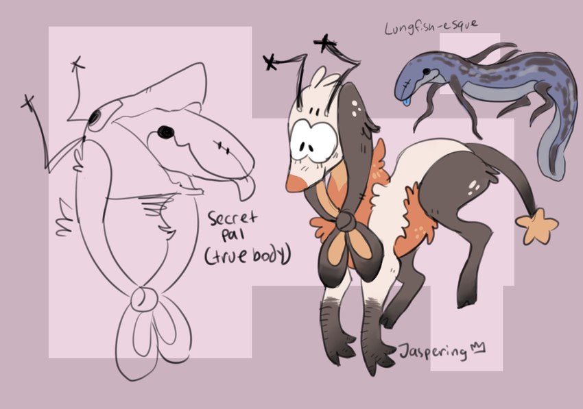 ambiguous_gender antennae_(anatomy) black_text blep blue_body blue_tongue conjoined_eyes feral floppy_ears fur grey_background grey_body grey_fur hooves lop_ears orange_body orange_fur simple_background snout solo tail_star text tied_ears tongue tongue_out unguligrade white_body white_fur jaspering alien fish lobe-finned_fish lungfish marine 2019 digital_drawing_(artwork) digital_media_(artwork) english_text flat_colors handwritten_text model_sheet signature