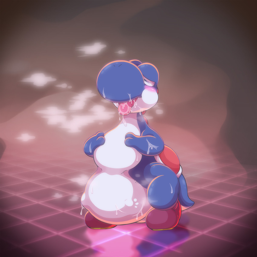 ambiguous_gender belly big_belly blue_body blue_scales blush bodily_fluids duo featureless_crotch feral fully_inside heart_symbol saliva saliva_on_tongue scales tail thick_tail tongue tongue_out vore white_belly room_kinoko mario_bros nintendo blue_yoshi yoshi 1:1 2021 digital_drawing_(artwork) digital_media_(artwork) hi_res