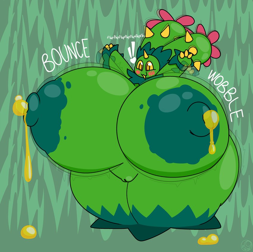 3_fingers anthro areola big_areola big_nipples blush bodily_fluids bouncing_breasts bouncing_butt breasts butt excited exclamation_point female fingers flapping food genitals gesture glistening glistening_body glistening_breasts glistening_butt glistening_eyes glistening_genitalia glistening_nipples glistening_pussy grass green_areola green_body heart_symbol honey_(food) huge_areola huge_nipples hyper hyper_areola hyper_nipples lactating lactating_honey lactating_sap motion_lines nipple_dip nipples onomatopoeia open_mouth open_smile plant puffy_nipples pussy sap smile solo sound_effects standing text toony unusual_bodily_fluids unusual_lactation waving waving_arms yellow_eyes yellow_sclera flowerycubey nintendo pokemon elemental_creature flora_fauna generation_5_pokemon maractus pokemon_(species) 2024 absurd_res dated digital_drawing_(artwork) digital_media_(artwork) hi_res signature