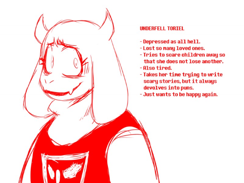 alternate_universe anthro clothed clothing fangs female horn long_ears mature_anthro mature_female simple_background solo teeth text white_background fatz_geronimo underfell undertale undertale_(series) toriel toriel_(underfell) boss_monster_(undertale) bovid caprine mammal english_text monochrome