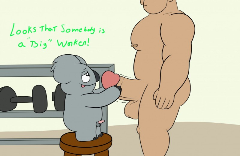 dialogue duo handjob male male/male muscular penile sex size_difference slightly_chubby text grolarbearsins cartoon_network we_bare_bears farmer_(we_bare_bears) nom_nom_(we_bare_bears) human koala mammal marsupial vombatiform english_text