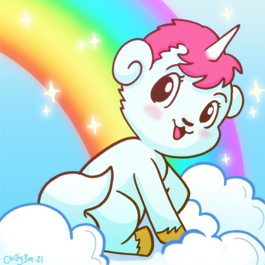 :3 blue_body blush cloud daww feral hair happy hooves horn looking_at_viewer male mane pink_hair pink_mane rainbow smile solo christymakesart mythology osamu_tezuka sanrio unico_(series) unico equid equine mammal mythological_creature mythological_equine unicorn 1:1 2021 absurd_res digital_media_(artwork) hi_res signature