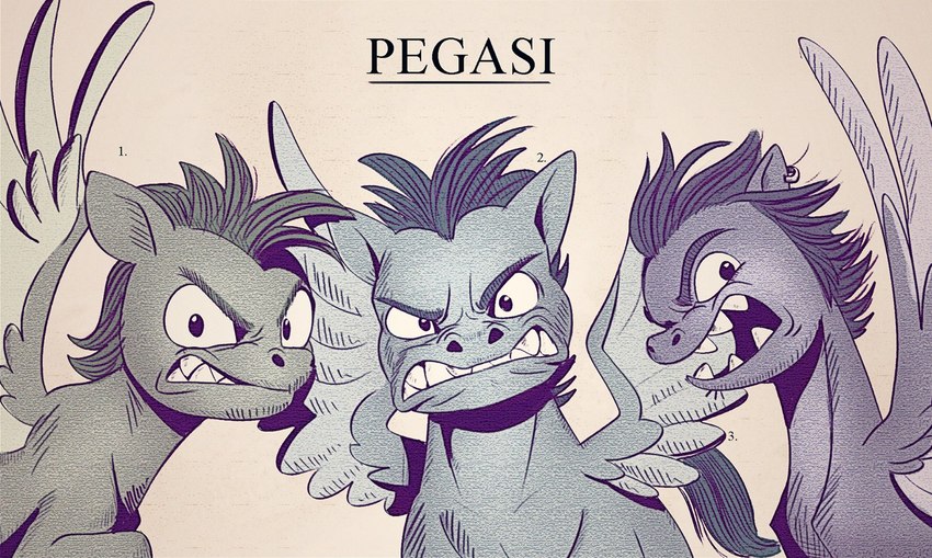 angry caricature clenched_teeth ear_piercing group looking_at_viewer male piercing sharp_teeth speciesism teeth text wings xenophobia imalou hasbro mlp_g5 my_little_pony mythology equid equine mammal mythological_creature mythological_equine pegasus digital_media_(artwork) english_text hi_res