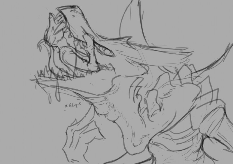 anthro anthro_pred anthro_prey bodily_fluids drooling forced in_mouth long_tongue male male_pred neck_bulge onomatopoeia open_mouth oral_vore saliva simple_background soft_vore sound_effects swallowing text tongue unwilling_prey vore wings hexadec metroid nintendo ridley alien space_dragon_(metroid) 2018 monochrome