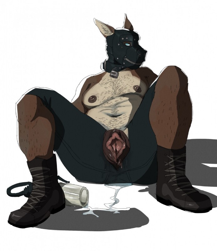 andromorph anthro bodily_fluids boots clothed clothing footwear genital_fluids genitals intersex lock mask nipple_piercing nipples partially_clothed piercing plump_labia pump pussy pussy_pump shoes slightly_chubby solo vaginal_fluids nastyspook mammal cel_shading hi_res shaded