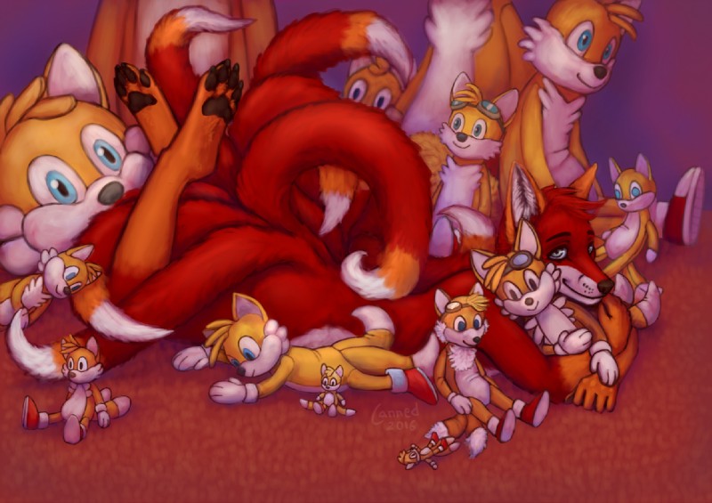 4_toes anthro barefoot biped black_pawpads claws feet fur looking_at_viewer lying male multi_tail nude on_front pawpads plushie red_body red_fur soles solo tail toes canned_(artist) sega sonic_the_hedgehog_(series) leo_(heretickitsune) miles_prower canid canine fox mammal 2016