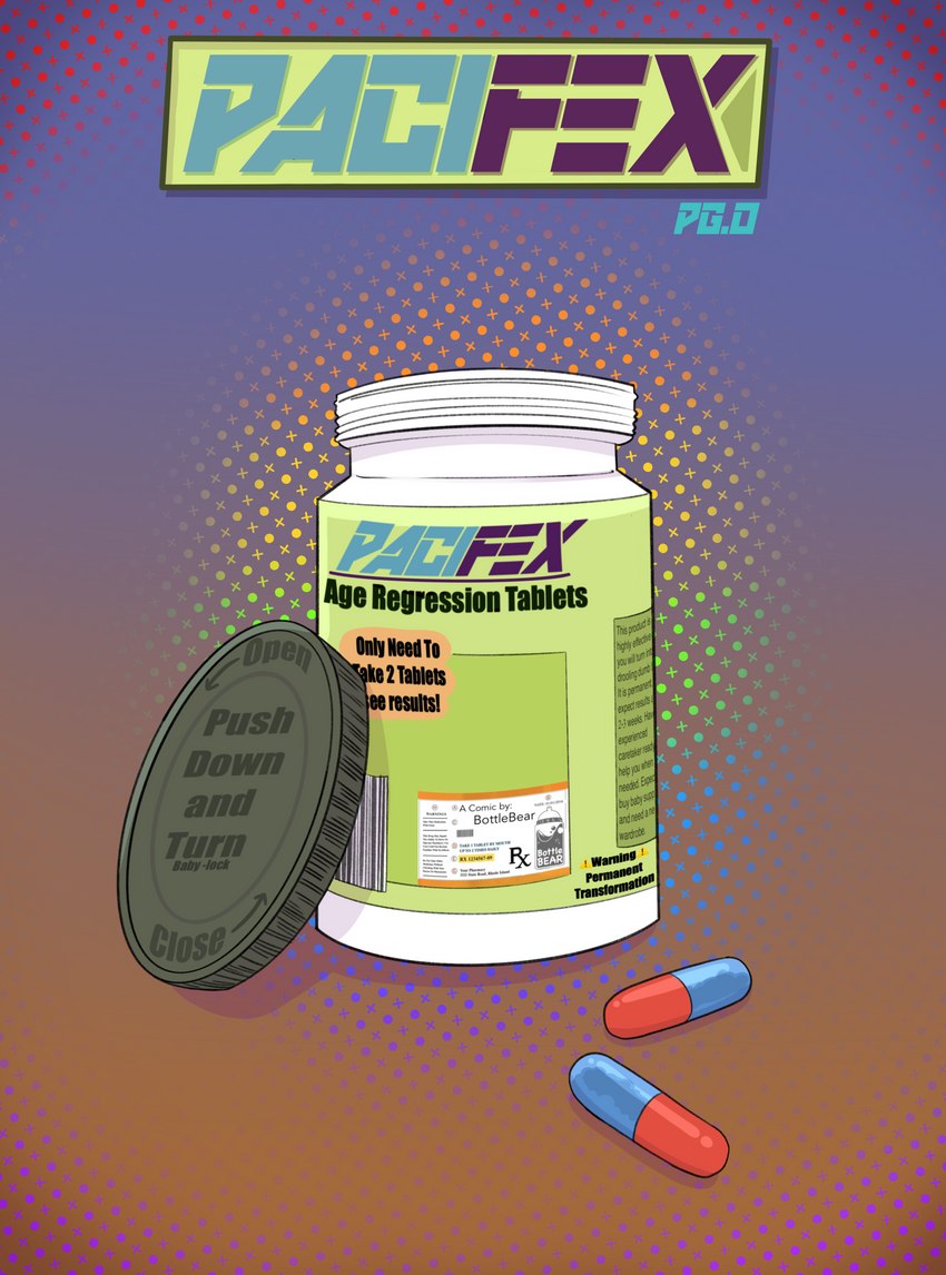 age_regression bottle container drugs instructions pill_bottle pills simple_background text bottlebear absurd_res comic cover cover_art cover_page english_text hi_res