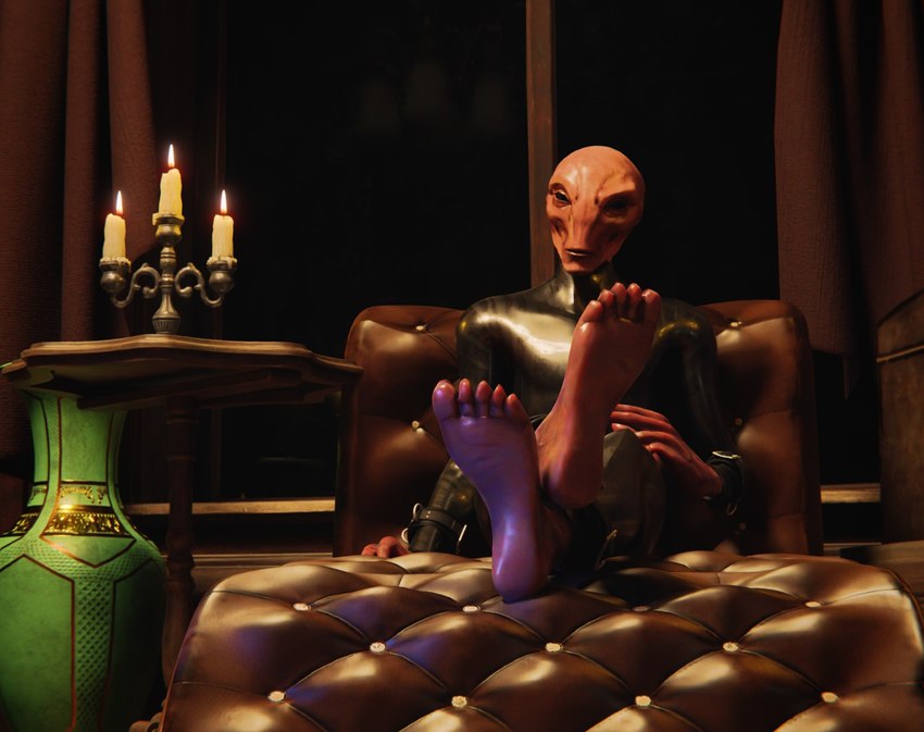 candle clothing feet foot_focus humanoid_feet latex latex_clothing latex_skinsuit male not_furry nude plantigrade rubber_clothing skinsuit solo tight_clothing ralic_turman x-com alien alien_humanoid humanoid sectoid 3d_(artwork) digital_media_(artwork) hi_res