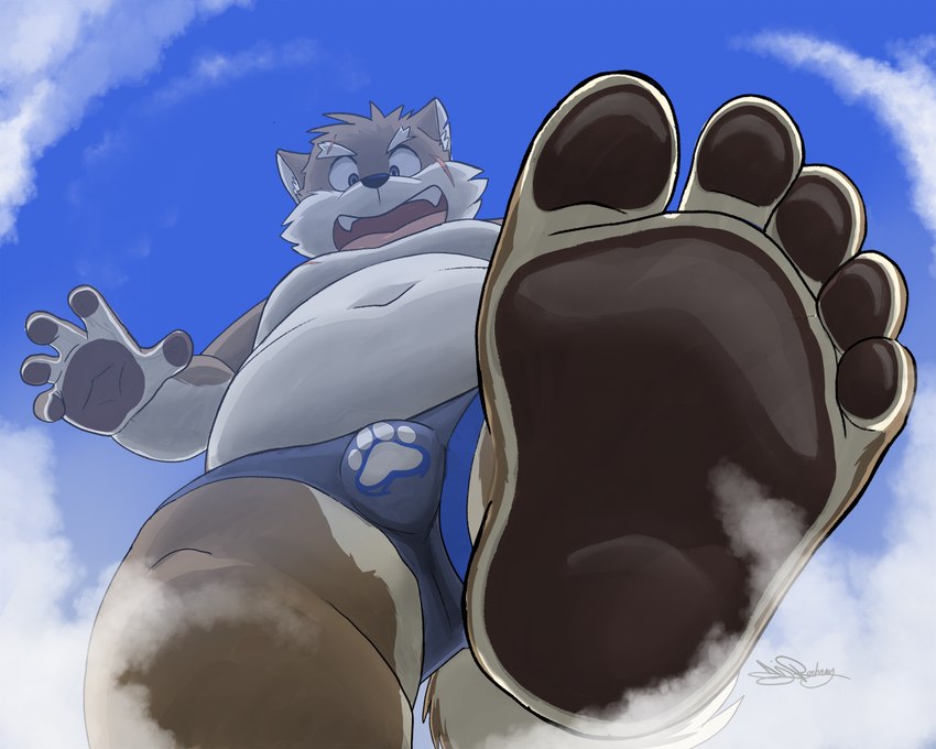 5_toes anthro barefoot black_pawpads bulge cloud feet foot_fetish foot_focus humanoid_feet macro male pawpads plantigrade sky soles solo toes dj-rodney lifewonders tokyo_afterschool_summoners moritaka_(tas) canid canine canis domestic_dog mammal 5:4