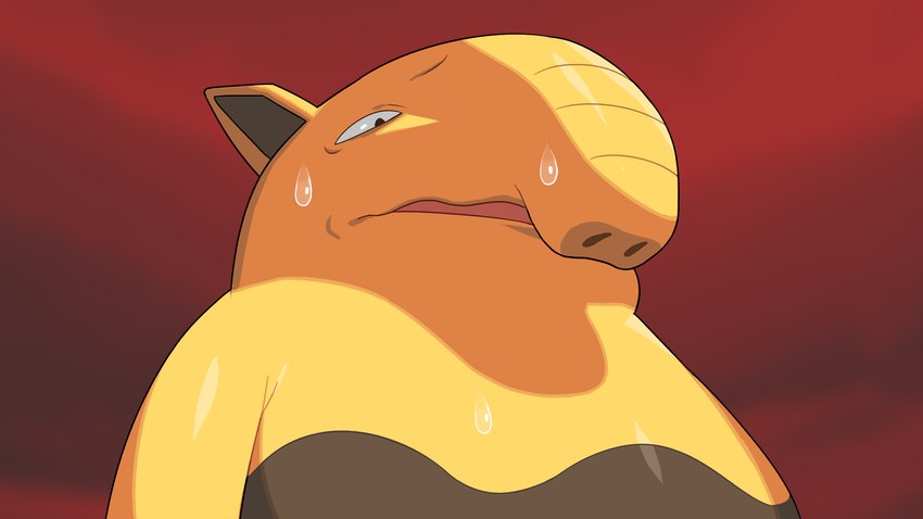 brown_body low-angle_view multicolored_body open_mouth red_background simple_background solo yellow_body yellow_ears yellow_nose drunk_oak nintendo pokemon drowzee generation_1_pokemon pokemon_(species) 16:9 2022 hi_res widescreen