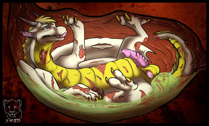 balls blood bodily_fluids digestion dying erection feral genitals gore inside_stomach internal male organs penis saliva solo stomach stomach_acid tail unseen_pred vore x-kid mythology dragon mythological_creature mythological_scalie scalie digital_media_(artwork)