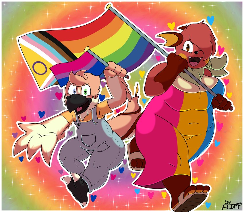 anthro beak bisexual_pride_colors black_beak breasts canine_teeth cheek_spots clothed clothing dress entwined_tails facial_tuft feather_hands feathers feet female flag flag_(object) fluffy fluffy_tail footwear fur head_tuft heart_eyes heart_symbol heterochromia holding_flag holding_object intersex-inclusive_progress_pride_colors lgbt_pride looking_at_viewer male multicolored_body multicolored_clothing multicolored_dress one_eye_closed open_mouth overalls pansexual_pride_colors pride_color_clothing pride_color_dress pride_color_flag pride_colors pride_heart progress_pride_colors rainbow_pride_colors sandals scarf shirt shoes simple_background slightly_chubby smile tail tail_coil talons toes tongue topwear tuft wink jamiebirby nintendo pokemon jamie_bliss_(jamiebirby) rudy_fox_(jamiebirby) avian bird generation_1_pokemon mammal oscine passerine pokemon_(species) raichu rodent tit_(bird) titmouse_(bird) tufted_titmouse absurd_res digital_media_(artwork) hi_res