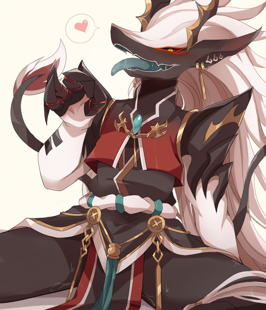 4_toes black_body blush bodily_fluids feet feral hair heart_symbol male open_mouth saliva saliva_on_tongue solo toes tongue tongue_out white_hair shixiexiaomo elsword hadron scalie