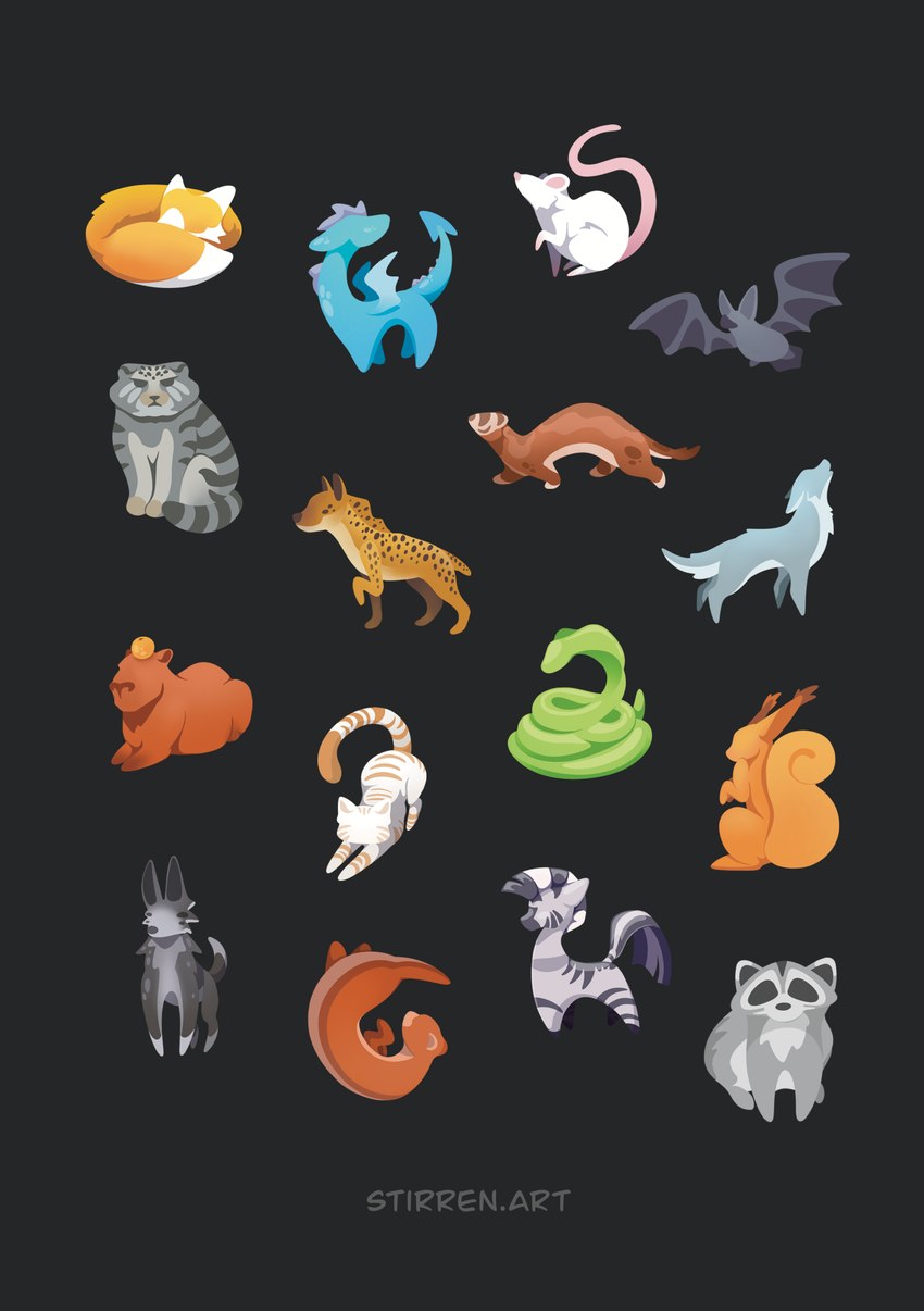 ambiguous_gender feral group minimalist sticker_pack stirren mythology canid canine canis capybara caviid domestic_cat domestic_ferret dragon equid equine felid feline felis fox hyena mammal maned_wolf mouse murid murine mustelid musteline mythological_creature mythological_scalie otter pallas's_cat procyonid raccoon reptile rodent scalie sciurid snake tree_squirrel true_musteline weasel wolf zebra absurd_res hi_res