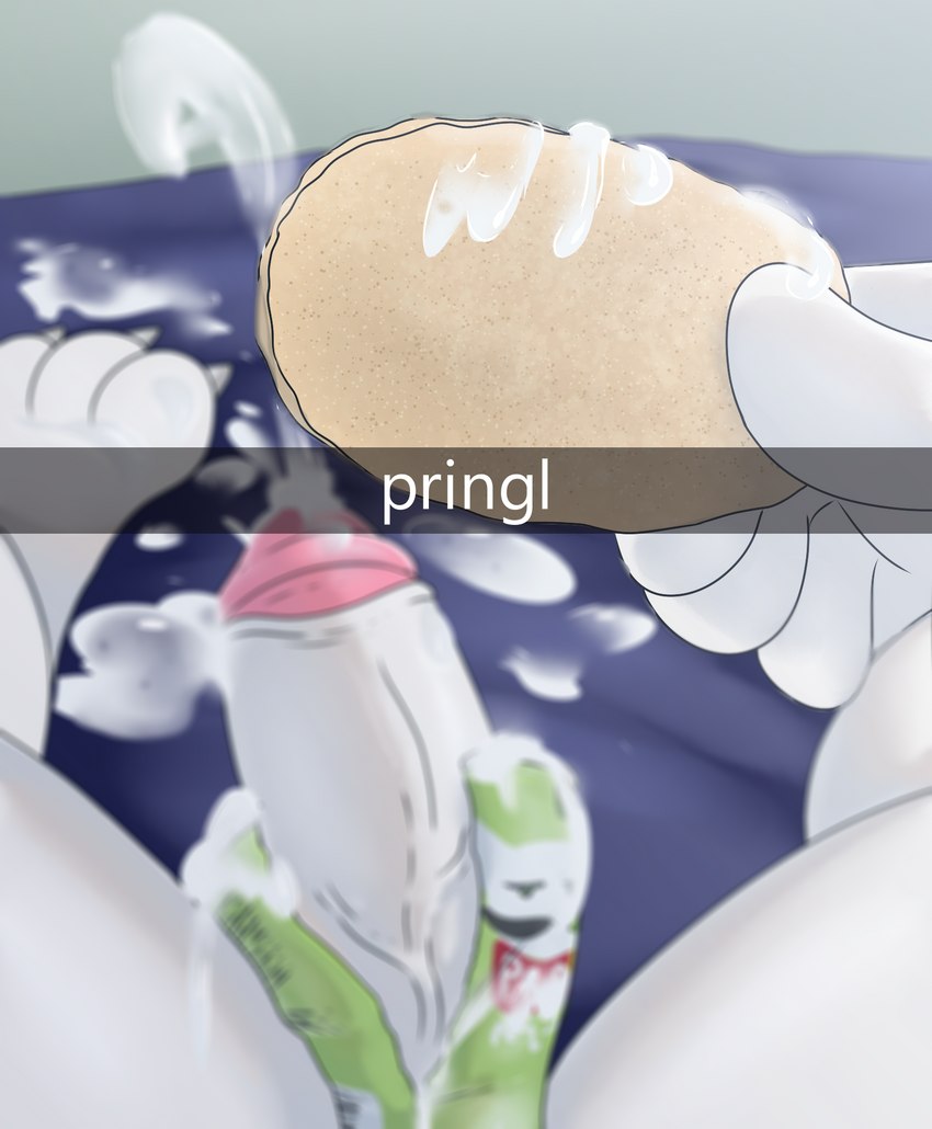 anthro bodily_fluids cum cum_on_food excessive_cum excessive_genital_fluids food foreskin genital_fluids genitals gynomorph intersex lower_body penis solo ayetae-plum pringles snapchat chloe_wehn lagomorph leporid mammal rabbit hi_res meme