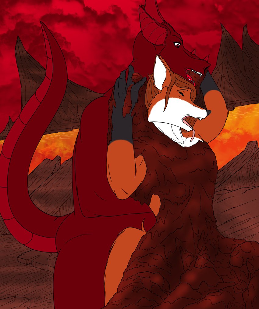 anthro covered_in_scat detailed_background disgust duo eyes_closed feces feces_covered feces_on_body feces_on_hand feces_on_leg feces_smear female fur gagging gloves_(marking) hair hell horn lava long_hair male markings open_mouth orange_body orange_fur red_body red_sky scatplay sitting sitting_in_feces sky smearing smelly tongue tongue_out white_body white_chest white_fur lil_house d_kenmason canid canine demon fox mammal red_fox scalie true_fox filth absurd_res hi_res