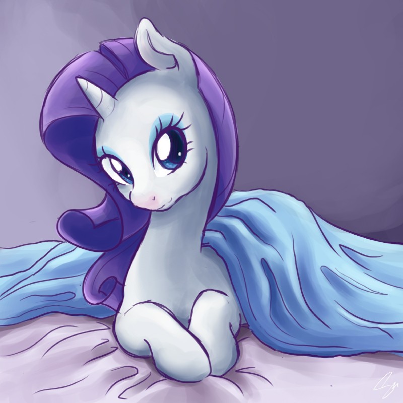 bed bed_sheet bedding blanket blue_eyes blue_eyeshadow eyeshadow female feral fur furniture hair horn long_hair looking_at_viewer lying makeup on_front purple_hair simple_background smile solo white_body white_fur steffy-beff friendship_is_magic hasbro my_little_pony mythology rarity_(mlp) equid equine mammal mythological_creature mythological_equine unicorn 1:1 2013 hi_res