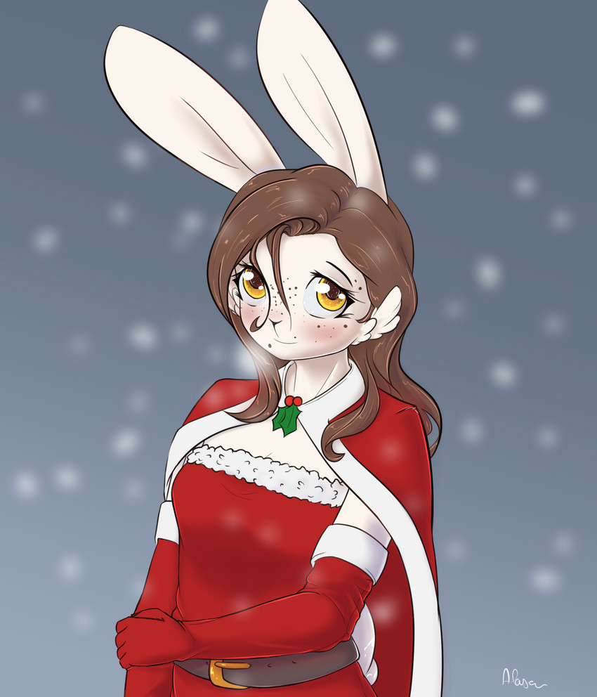 anthro breasts brown_hair clothed clothing eyebrows eyelashes female freckles hair solo yellow_eyes alasou alissa_(alasou) lagomorph leporid mammal rabbit 2020 digital_media_(artwork) hi_res