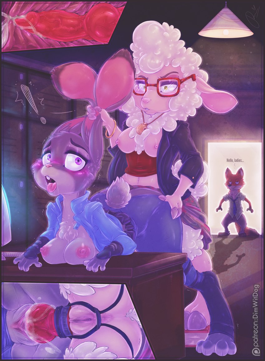 dawn bellwether, judy hopps, and nick wilde (zootopia and etc) created by dimwitdog