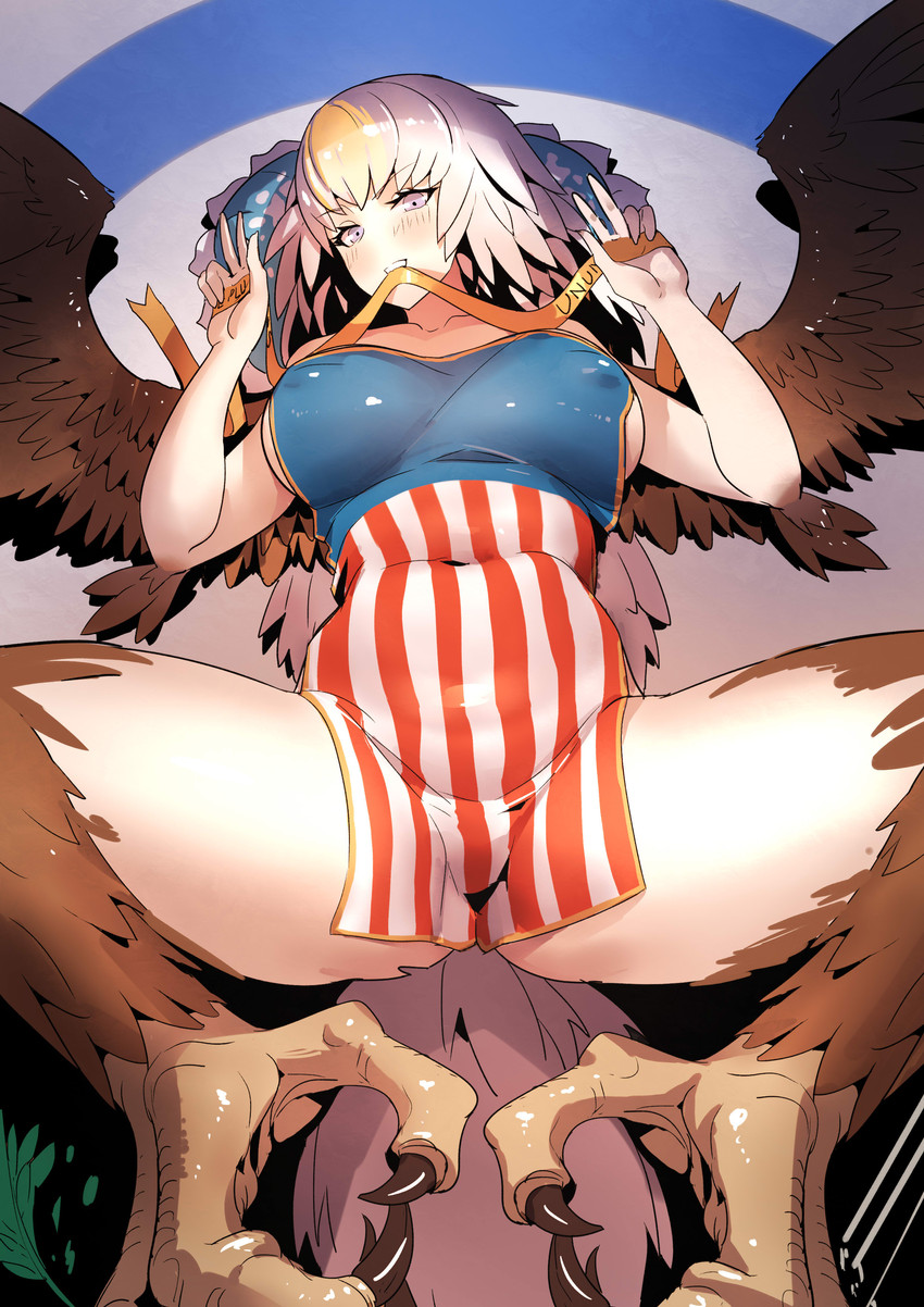 american_flag breasts brown_body brown_feathers clothing dress feathers feet female hair long_hair looking_at_viewer nipple_outline ribbons solo spread_legs spreading talons toes united_states_of_america white_hair trial_typekof accipitrid accipitriform accipitriform_humanoid animal_humanoid avian avian_humanoid bald_eagle bald_eagle_humanoid bird bird_humanoid eagle eagle_humanoid humanoid mammal sea_eagle 2020 absurd_res hi_res