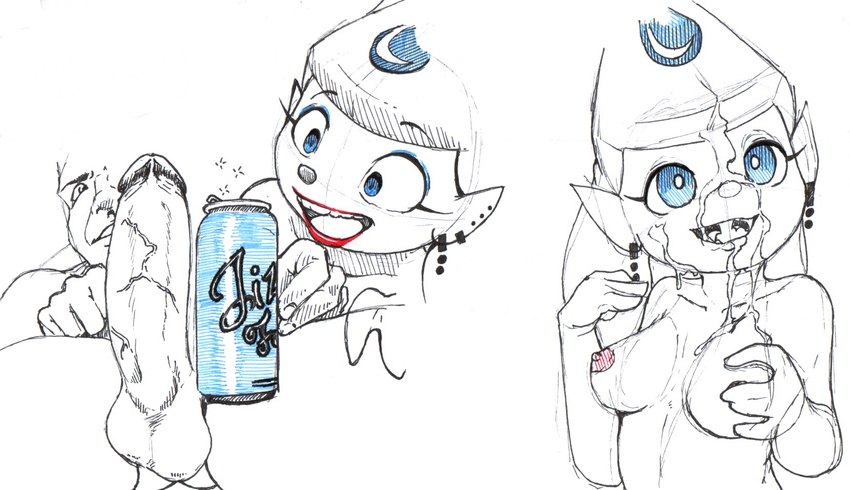 anthro balls beverage_can bodily_fluids breasts comparing critter cum cum_in_mouth cum_inside cum_on_face duo ear_piercing ear_ring erection female female_on_human forehead_gem gem genital_fluids genitals human_on_anthro interspecies lipstick looking_at_genitalia looking_at_penis makeup male male/female male_on_anthro nude pen penis penis_awe piercing ring_piercing simple_background surprised_expression white_background dragonlordfluffyxd zahra_(dragonlordfluffyxd) human mammal marine siren black_and_white guide_lines hi_res monochrome sketch sketch_page spot_color