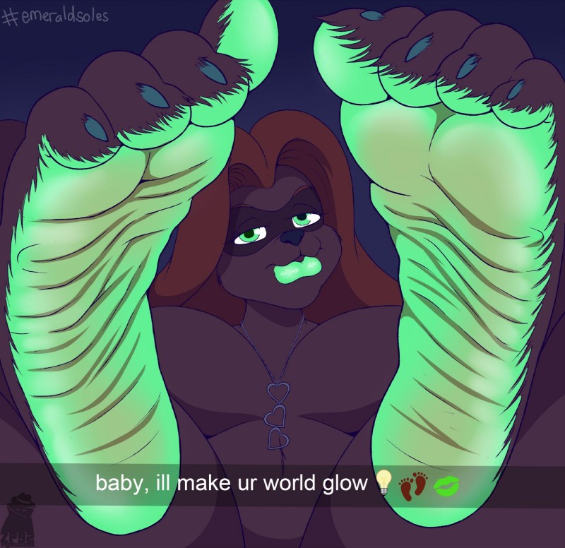 4_toes anthro big_breasts bioluminescence breasts claws countershade_feet countershading feet female foot_focus glowing hair heart_symbol humanoid_feet jewelry kiss_mark looking_at_viewer necklace plantigrade red_hair soles solo text toe_claws toes conditional_dnp zp92 rachel_raccoon_(zp92) mammal procyonid raccoon english_text hi_res signature