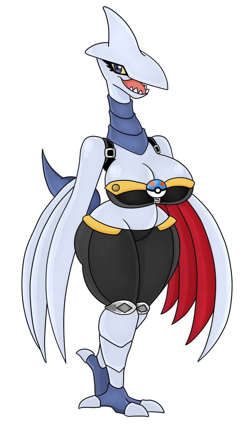 anthro armwear big_breasts blue_eyes bottomwear breasts claws clothing female grey_body huge_breasts metallic_body pants pokeball simple_background solo tail teeth topwear white_background wings urusee584 nintendo pokemon generation_2_pokemon pokemon_(species) skarmory hi_res