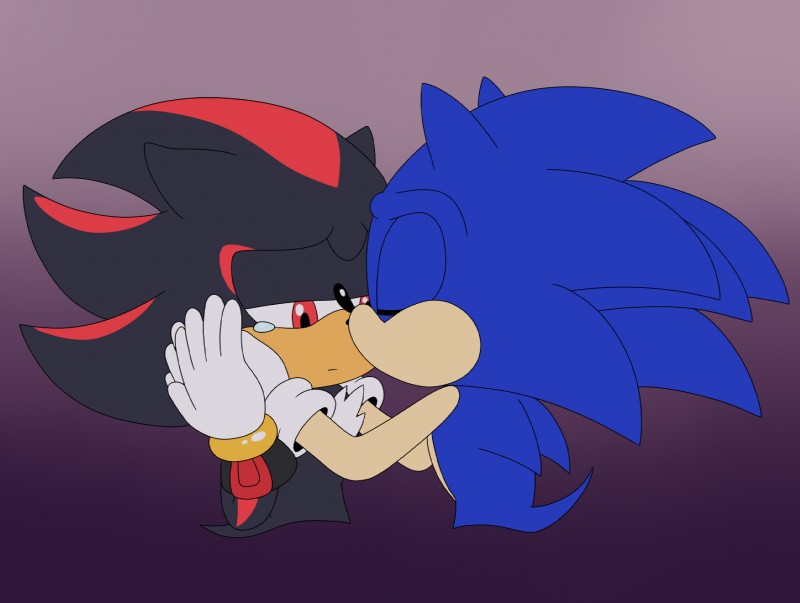 anthro duo gradient_background male male/male purple_background simple_background chocolatechippi sega sonic_the_hedgehog_(series) shadow_the_hedgehog sonic_the_hedgehog eulipotyphlan hedgehog mammal hi_res