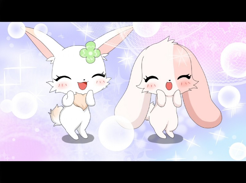 anthro blush chest_tuft clover_(plant) dancing duo eyelashes female fur japanese long_ears one_eye_closed parody plant shamrock tuft makuran happy_happy_clover jewelpet pixiv sanrio sayuri_tatsuyama sega sega_fave clover_(happy_happy_clover) mallow_(happy_happy_clover) domestic_rabbit lagomorph leporid lop_rabbit mammal oryctolagus rabbit