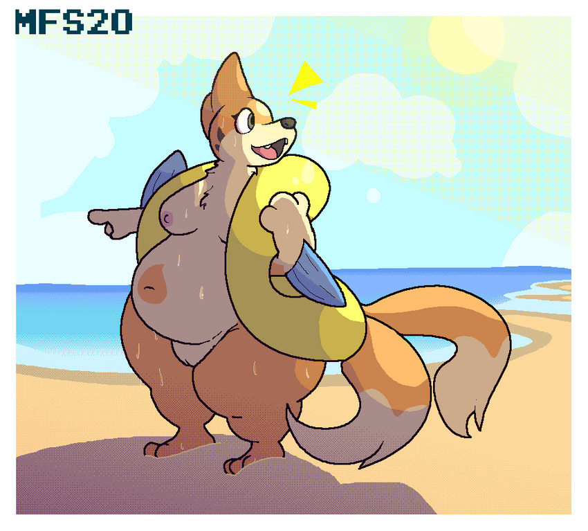 2_tails anthro anthrofied beach bodily_fluids breasts cloud female feral genitals gesture hand_gesture multi_tail nipples nude pointing pokemorph pussy sand seaside shoreline slightly_chubby slightly_chubby_female solo sun surprised_face sweat tail thick_thighs tongue matchesyashi nintendo pokemon floatzel generation_4_pokemon pokemon_(species) 2020