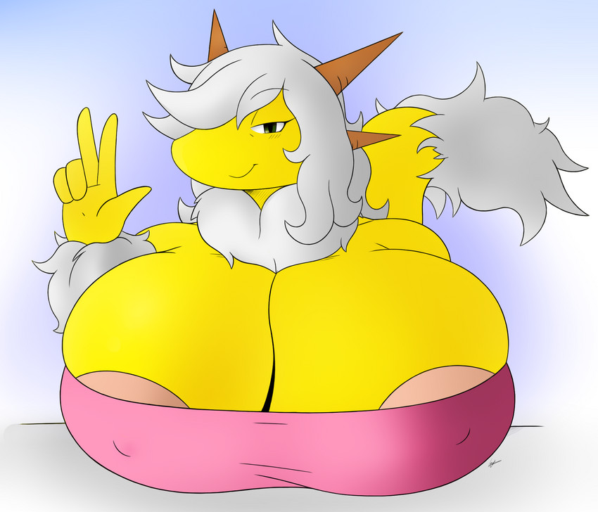 anthro areola areola_slip big_breasts breasts cleavage clothed clothing female hair huge_breasts solo tail white_hair yellow_body gigardrawz mythology raea_(gigar) dragon mythological_creature mythological_scalie scalie hi_res