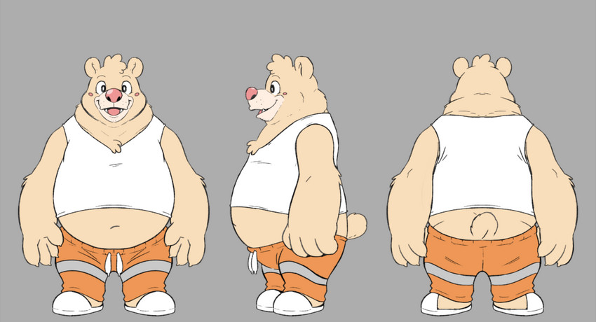 anthro belly blush bottomwear butt clothing humanoid_hands male overweight overweight_anthro overweight_male pants shirt simple_background solo tank_top topwear breeze_in_the_clouds pile_(breeze_in_the_clouds) american_black_bear bear black_bear kermode_bear mammal ursine 2019 pillarbox