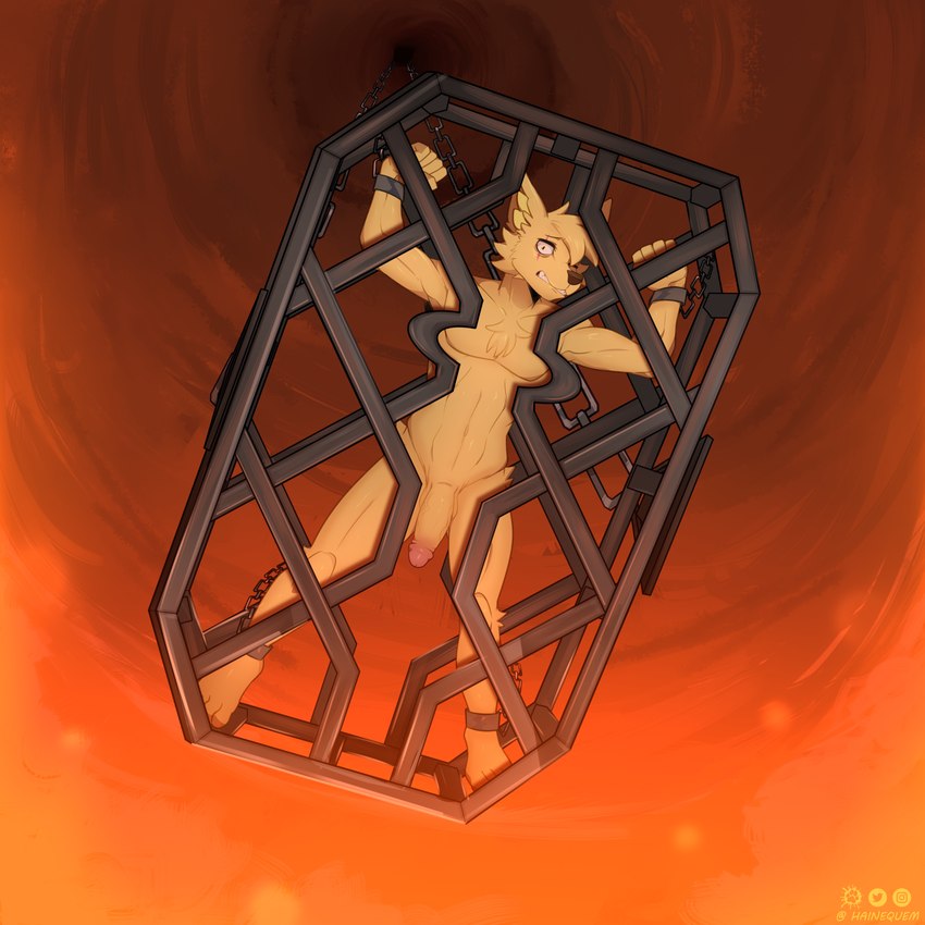 anthro bound cage cuff_(restraint) homage imminent_death iron_cuffs lava male metal_cuffs nude nude_anthro restraints ritual_sacrifice sacrifice scared solo hainequem indiana_jones_(franchise) goldy_(goldenfoxythefox) canid canine canis fox mammal 1:1 hi_res