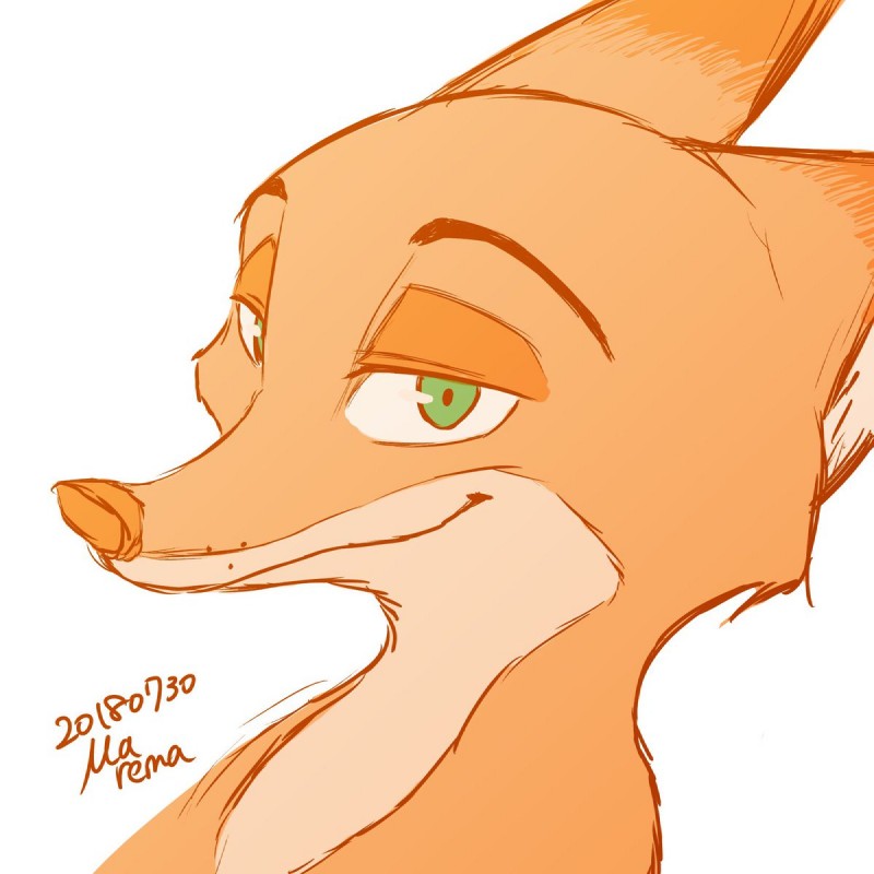 anthro fur green_eyes male solo marema_kishin disney zootopia nick_wilde canid canine fox mammal red_fox true_fox 1:1 2018 hi_res