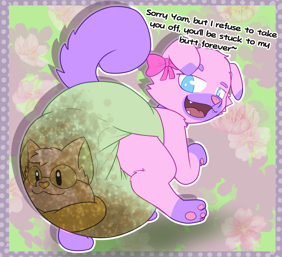 abstract_background accessory after_transformation ambiguous_gender bow_ribbon clothed clothing collar curled_tail cute_fangs dialogue diaper dipstick_ears duo ear_markings fangs feces feral floppy_ears fluffy fluffy_tail fur gloves_(marking) hair_accessory hair_bow hair_ribbon leg_markings looking_at_another looking_at_partner looking_back looking_back_at_another looking_back_at_partner markings multicolored_body multicolored_ears multicolored_fur open_mouth open_smile pawpads permanent permanent_smile permanent_transformation pink_body pink_bow pink_fur pink_nose pink_pawpads pooping purple_body purple_collar purple_ear_tips purple_fur purple_tail ribbons smile socks_(marking) soiled_diaper soiling soiling_diaper tail teeth text tilde_after_text two_tone_body two_tone_fur unclean_diaper used_diaper wearing_diaper law_azure nintendo pokemon ishi_(ryanator) yam_(ryanator) animate_inanimate diaper_creature generation_7_pokemon generation_8_pokemon pokemon_(species) rockruff yamper absurd_res english_text hi_res