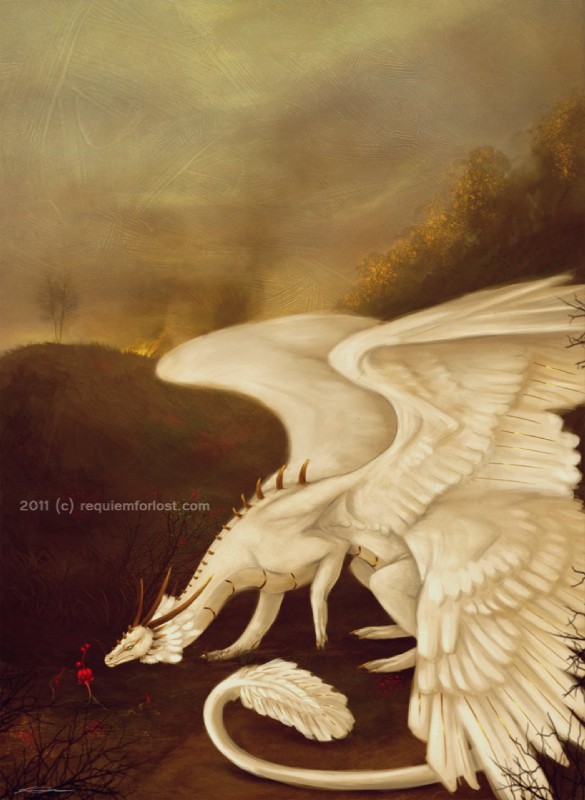 ambiguous_gender claws detailed_background feathered_wings feathers feet feral fire flower grass hindpaw horn outside paws plant rose_(flower) sky smoke solo spines tail tree wings kitsunia mythology dragon feathered_dragon feathered_scalie mythological_creature mythological_scalie scalie 2011 hi_res