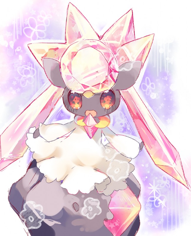 abstract_background ambiguous_gender blush crystal diamond_(gem) gem kemono looking_at_viewer open_mouth open_smile simple_background smile solo nekotorina nintendo pokemon diancie elemental_creature gem_creature generation_6_pokemon legendary_pokemon mineral_fauna pokemon_(species)