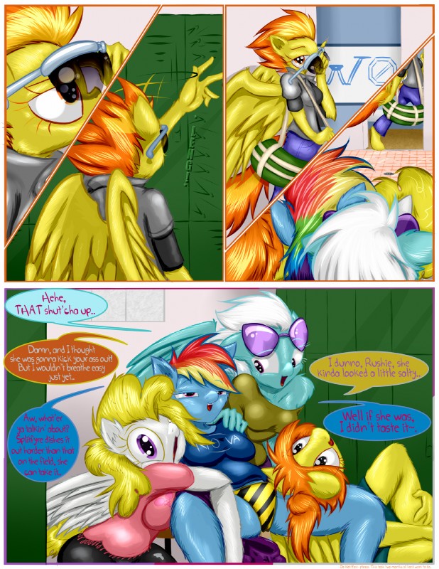 anthro anthrofied breasts clothing dialogue feathered_wings feathers female female/female hair locker locker_room multicolored_hair open_mouth panties text underwear wings frist44 friendship_is_magic hasbro my_little_pony mythology blaze_(mlp) fleetfoot_(mlp) rainbow_dash_(mlp) spitfire_(mlp) surprise_(g4) wonderbolts_(mlp) equid equine horse mammal mythological_creature mythological_equine pegasus pony 2016 comic english_text hi_res