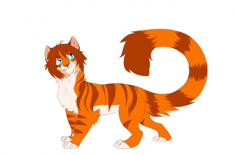 brown_body brown_fur brown_hair brown_nose feral fur hair male orange_body orange_fur paws simple_background smile solo striped_body striped_fur stripes white_background rikitoka felid mammal