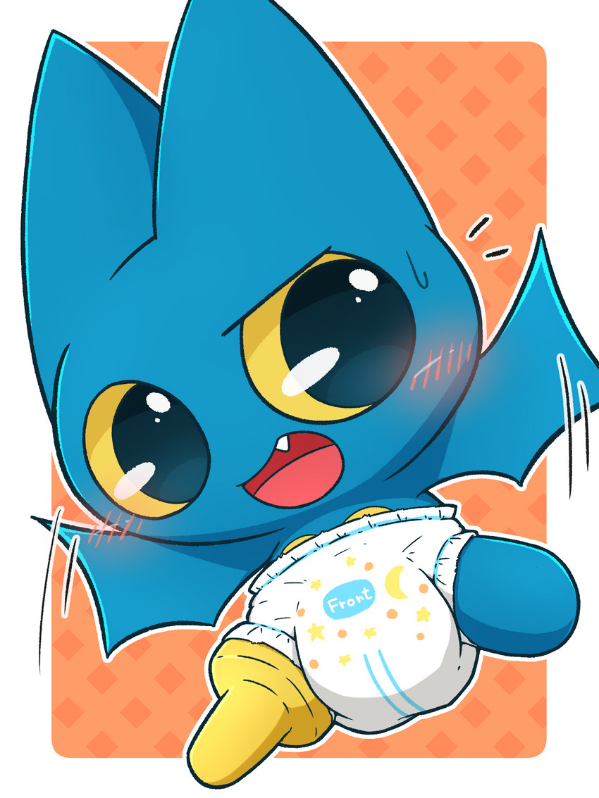 anthro big_eyes black_eyes blue_body blue_ears blue_wings blush clean_diaper clothed clothing cute_fangs diaper diaper_only fangs female open_mouth pegleg solo teeth topless wearing_diaper wetness_indicator wings yellow_sclera young young_anthro rokesys cartoon_network mao_mao:_heroes_of_pure_heart adorabat bat mammal 2020 3:4 hi_res