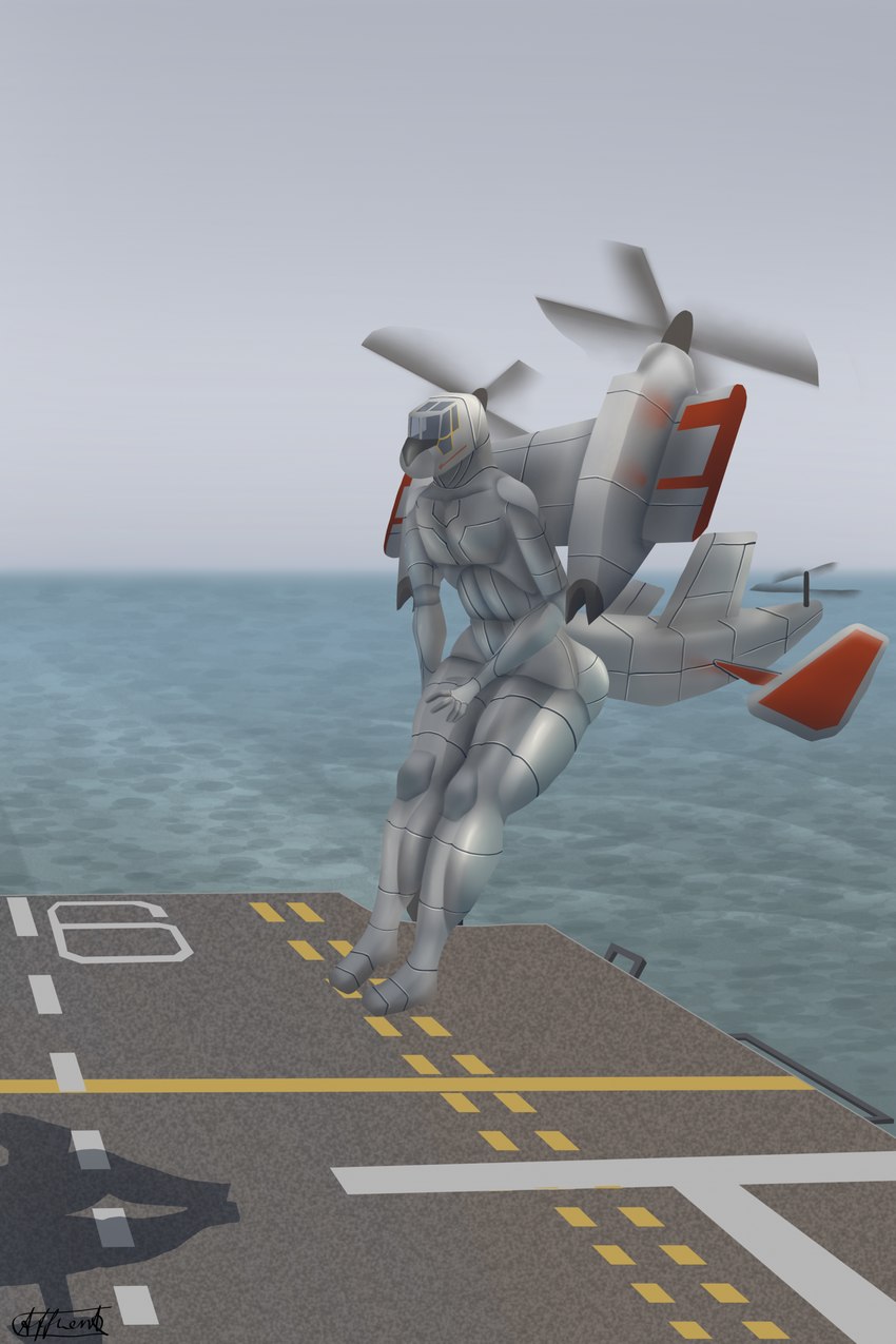 aircraft aircraft_carrier chrome cockpit grey_body machine male nude propeller runway sea ship sky solo thick_thighs vehicle warship water watercraft wings affront cl-84_dynavert aircraft_humanoid living_aircraft living_machine living_vehicle hi_res